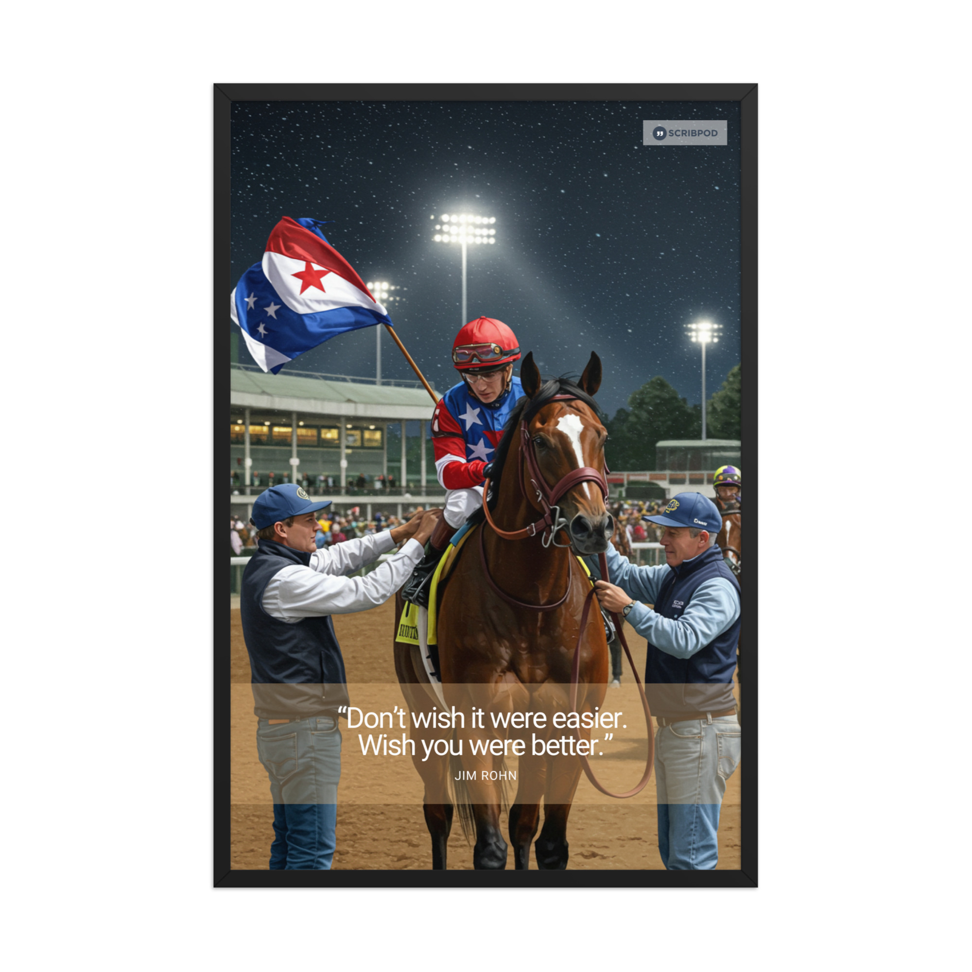 Framed Poster: "Don’t wish it were easier. Wish you were better." – Jim Rohn. A classy motivational quote poster to elevate your space.